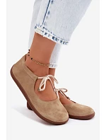 Kožené semišové baleríny Barefoot so šnurovaním Zazoo 021 Beige Kožené semišové baleríny Barefoot so šnurovaním Zazoo 021 Beige