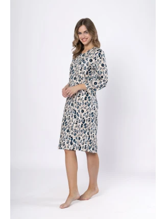 Dámska nočná košeľa WITALIA 1665 Béžová s modrou potlačou - LEVEZA Dámska nočná košeľa WITALIA 1665 Béžová s modrou potlačou - LEVEZA