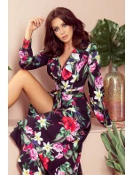 245-3 MAXI šaty s volánovým výstrihom - RED FLOWERS 245-3 MAXI šaty s volánovým výstrihom - RED FLOWERS