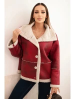 Dámska bunda nadrozmernej veľkosti s kapucňou a vreckami zateplená jahňacinou Camel