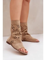 Zazoo 3437 Damskie Zamszowe Sandały Z Cholewką Na Zamek Beżowe