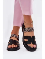 Skórzane Sandały Damskie Na Płaskim Obcasie Panterka Vinceza 66780 Czarne