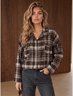 Dámska flanelová košeľa s kockovaným vzorom, hnedá, FashionStreet DY0499