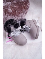 Dziecięce Botki Traperki Ocieplone Futerkiem Szare Tesoro