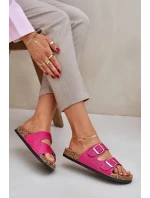 Materiałowe Klapki Na Korkowej Podeszwie Z Klamrami Fuksja Atera