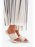 Skórzane Klapki Damskie Z Klamrą D&A SJ2302-01 Beżowe