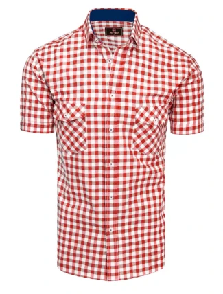 Pánska červeno-biela kockovaná košeľa s krátkym rukávom FashionStreet KX0954 Pánska červeno-biela kockovaná košeľa s krátkym rukávom FashionStreet KX0954