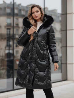 Dámska zimná bunda ELECIO dlhá prešívaná s kapucňou čierna FashionStreet TY5178z