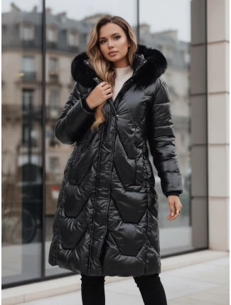 Dámska zimná bunda ELECIO dlhá prešívaná s kapucňou čierna FashionStreet TY5178z