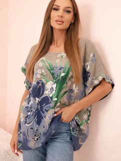 Dámska bavlnená blúzka s kvetinovou potlačou a krátkymi rukávmi Fango
