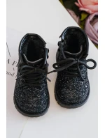 Dziecięce Brokatowe Botki Ocieplane z Suwakiem Czarne Saussa