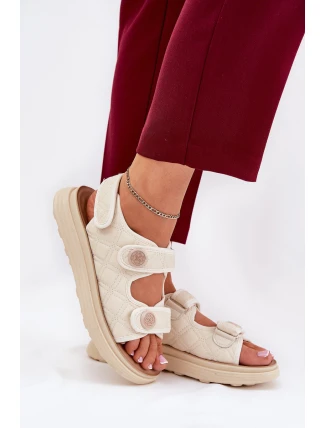 Damskie Sandały Z Ozdobnymi Detalami Na Rzepy Beżowe Zoliner