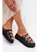 Klapki Damskie Na Platformie Z Paskami Czarne Nimiotte