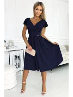 425-3 MATILDE Šaty s výstrihom a krátkymi rukávmi - GRANITE