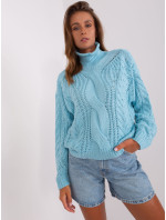 Svetlomodrý oversize sveter s káblami