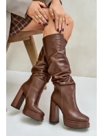 Topánky na podpätku a platforme s páskami zateplené hnedé Beridra Topánky na podpätku a platforme s páskami zateplené hnedé Beridra