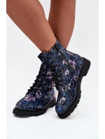 Dámske zateplené členkové topánky 57C1052 Dark Blue Pattern - Artiker
