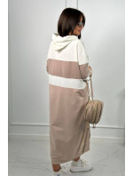Trojfarebné šaty s kapucňou ecru + svetlo béžová + tmavá béžová