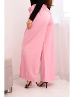 Dámske elegantné nohavice so širokými nohavicami a ozdobným kvetom candy pink