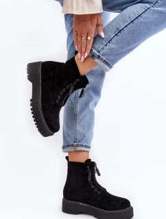 Zamszowe Trapery Botki Damskie Na Grubej Podeszwie Z Suwakiem Czarne Edivame