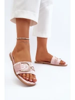 Błyszczące Klapki Damskie Z Ozdobą Różowe Taleci