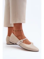 Skórzane Baleriny Damskie Na Płaskim Obcasie Laura Messi 2774 Beżowe