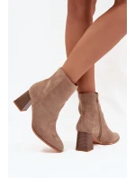 Botki Damskie Z Eko Zamszu Na Słupku Zamek Beżowe Zelita