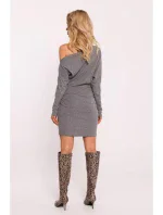 M818 Pletené šaty so spadnutým ramenom - sivé melírované