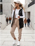 Dlhá dámska prešívaná vesta s kapucňou, čierna, FashionStreet TY5904 Dlhá dámska prešívaná vesta s kapucňou, čierna, FashionStreet TY5904