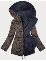 Tmavo modro-hnedá obojstranná dámska bunda parka (W580)