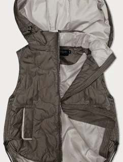 Krátka bunda bez rukávov BH Forever v khaki farbe s odnímateľnou kapucňou (BH-2414)