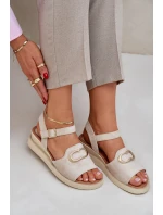 Sandały Damskie Na Koturnie Z Ozdobą Beżowe Salianes