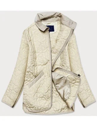 Tenká dámska bunda v krémovej farbe s ozdobným prešívaním (JIN226)