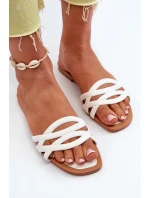 Klapki Damskie Eko Skórzane Na Płaskim Obcasie Białe Moldela