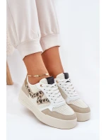 Buty Sportowe Damskie Na Platformie Panterka Beżowe Lorori