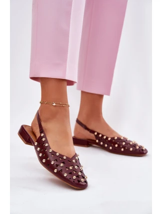 Zdobione Baleriny Na Płaskim Obcasie Bordowe Nilarisela