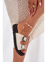 Klapki Damskie Z Klamrami Na Platformie Beżowe Elamas