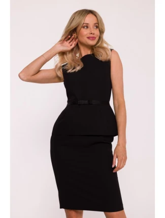 S427 Peplum šaty - čierne