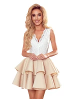 ZLATA - Béžové dámske dvojfarebné šaty s čipkovým výstrihom a penou 368-2