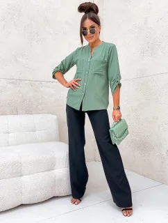 Košeľová blúzka v khaki farbe so stojacím golierom (713)