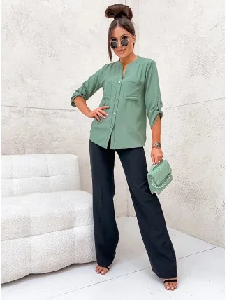 Košeľová blúzka v khaki farbe so stojacím golierom (713) Košeľová blúzka v khaki farbe so stojacím golierom (713)