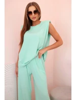 Dámska súprava z viskózy bez rukávov s rovnými nohavicami mätovej farby