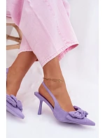 Dámské sandály na podpatku s mašlí fialové Petrella