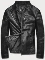 Klasická čierna pánska bunda z eko kože (11Z8025)