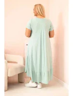 Dámske plus size šaty s krátkymi rukávmi a volánom z ľahkej viskózy mätovej farby