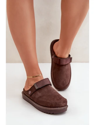 Ocieplane Kapcie Damskie Na Platformie Czekoladowe Neliel