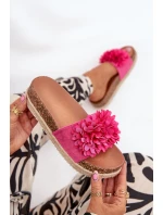 Klapki Damskie Na Platformie Z Ozdobnymi Kwiatkami Fuksja Tessara