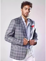 Pánska tmavomodrá kockovaná bunda FashionStreet MX0567
