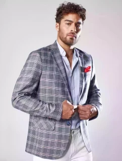 Pánska tmavomodrá kockovaná bunda FashionStreet MX0567