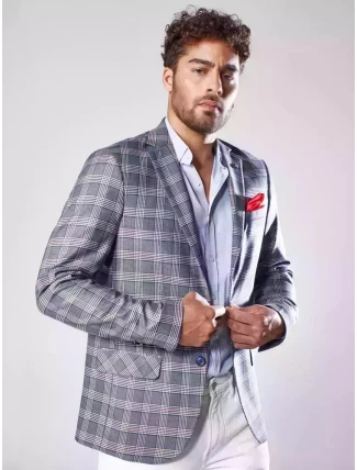 Pánska tmavomodrá kockovaná bunda FashionStreet MX0567